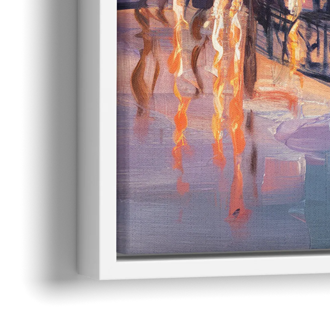 Portland Cityscape At Dusk - Close-Up White Frame Canvas