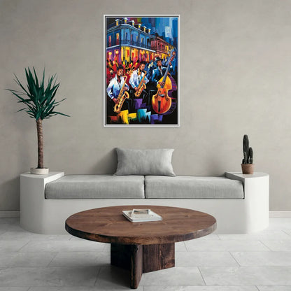 New Orleans Jazz Scene - Living Room White Frame Canvas
