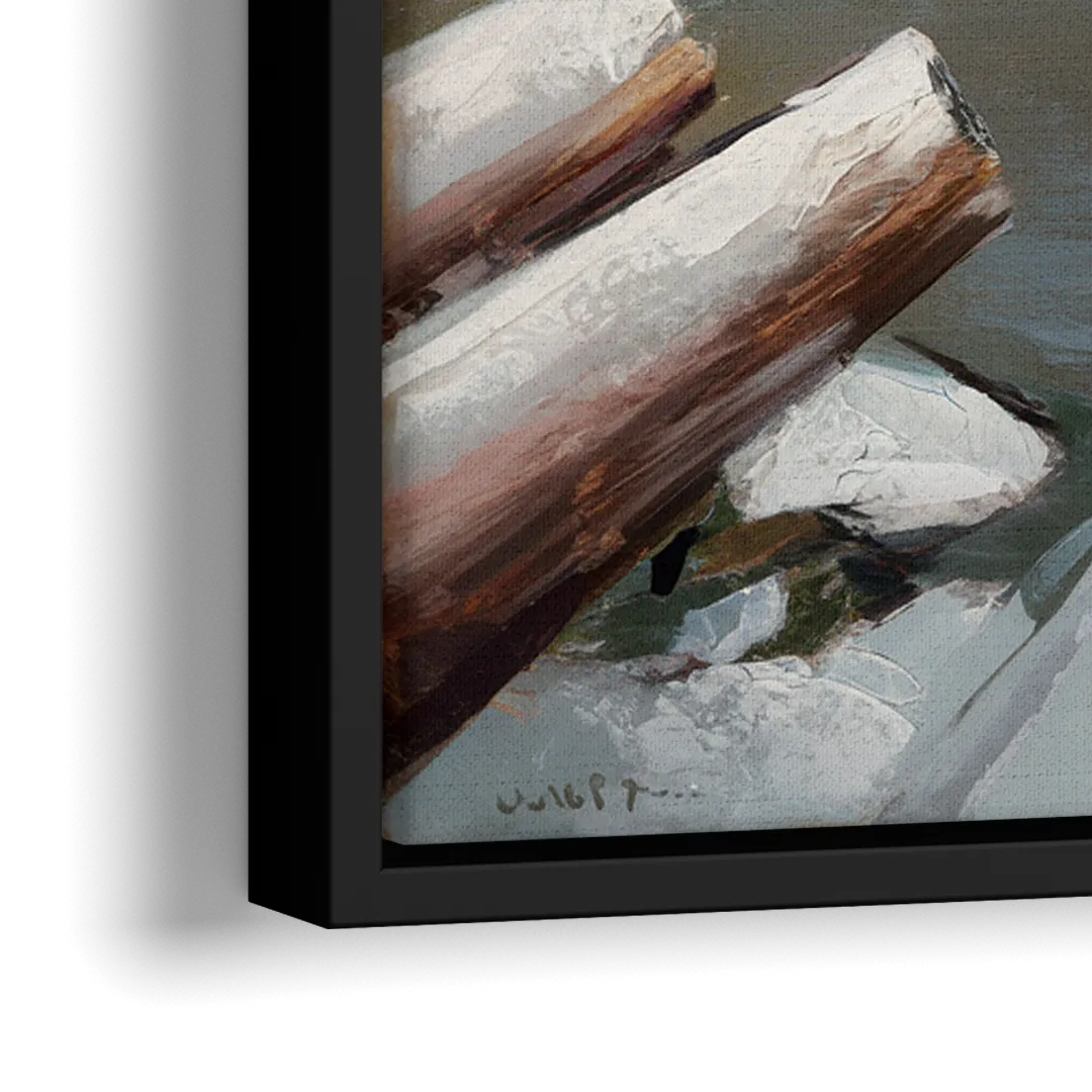 Lake Placid Frozen Lake Beauty - Close-Up Black Frame Canvas