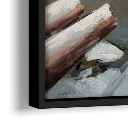 Lake Placid Frozen Lake Beauty - Close-Up Black Frame Canvas