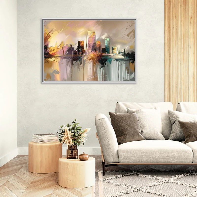 Burlington Artistic Cityscape - Living Room White Frame Canvas