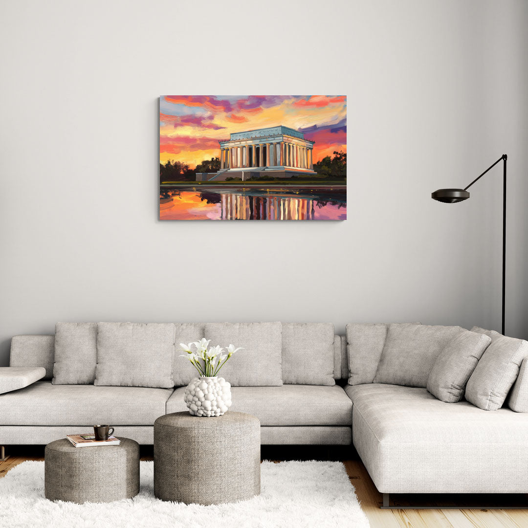 Lincoln Memorial Sunset - Canvas Wall Art Living Room