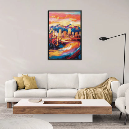 Colorado Springs Skyline Sunset - Living Room Black Frame Canvas