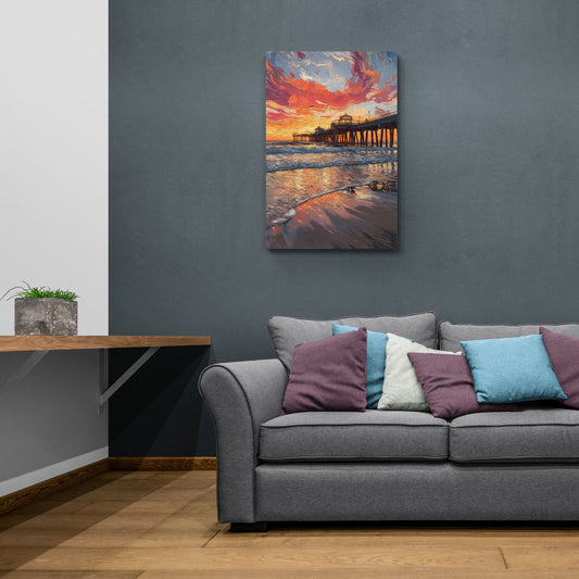 Huntington Beach Pier Sunset - Canvas Wall Art Living Room