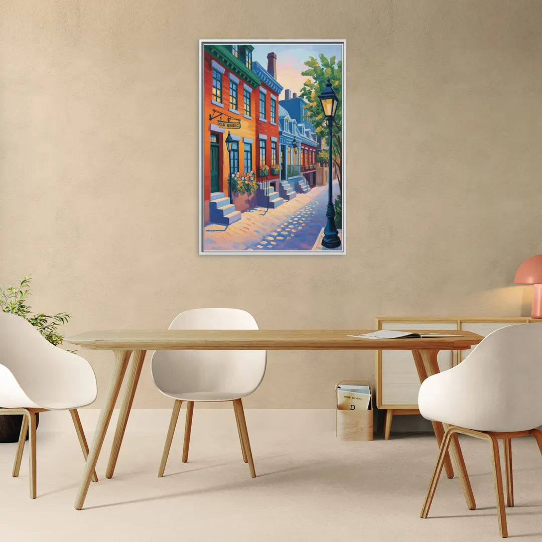 Old Quebec Streets - Living Room White Frame Canvas