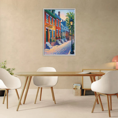 Old Quebec Streets - Living Room White Frame Canvas