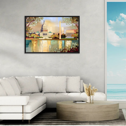Washington Sunny Cityscapes - Living Room Black Frame Canvas