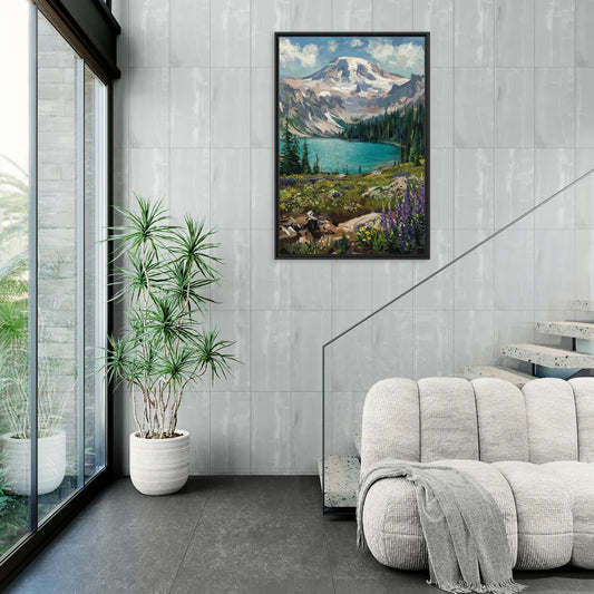Washington State Mountain View - Living Room Black Frame Canvas