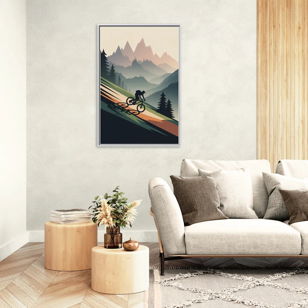 Mountain Biking Trails - Living Room White Frame Canvas