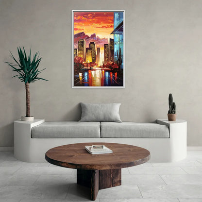 Phoenix Sunsets Over the City - Living Room White Frame Canvas