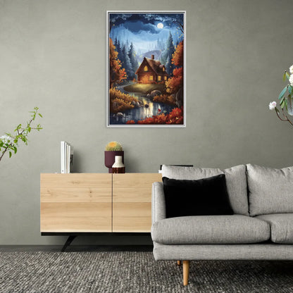Gatlinburg Cabin in the Woods - Living Room White Frame Canvas