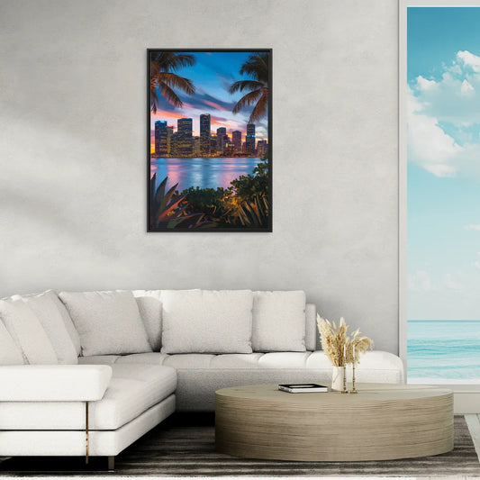 Miami Waterfront Skyline - Living Room Black Frame Canvas