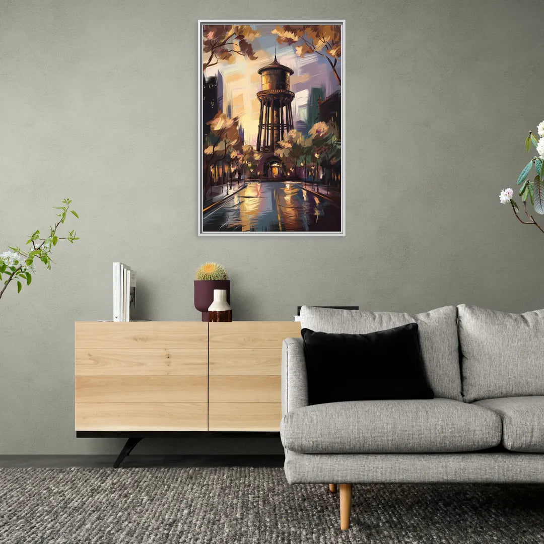 Chicago Historic Water Tower - Living Room White Frame Canvas