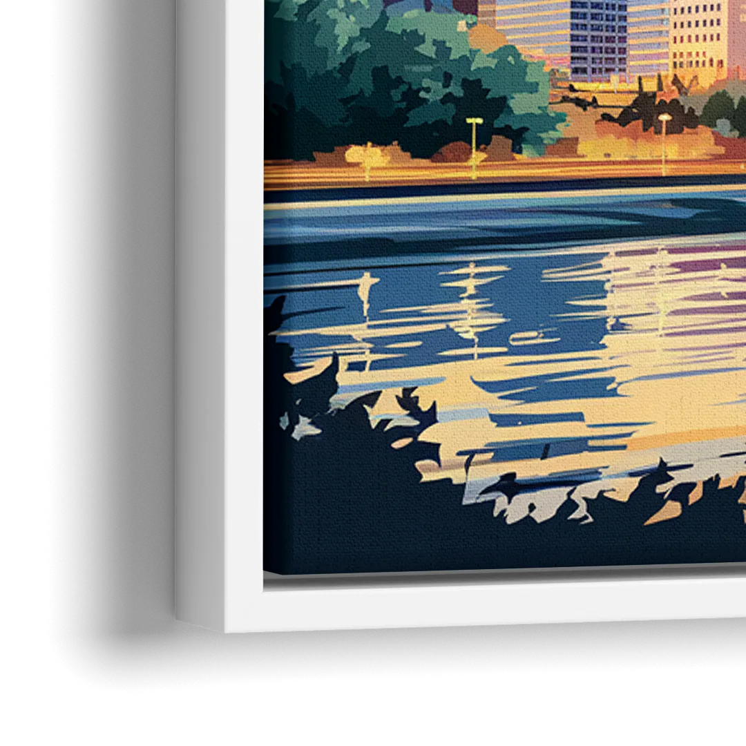 Pittsburgh Skyline At Sunset - Close-Up White Frame Canvas
