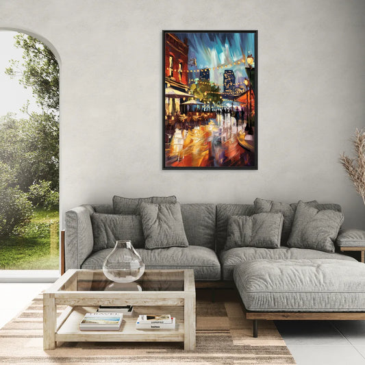 Fort Worth Sundance Square Lights - Living Room Black Frame Canvas