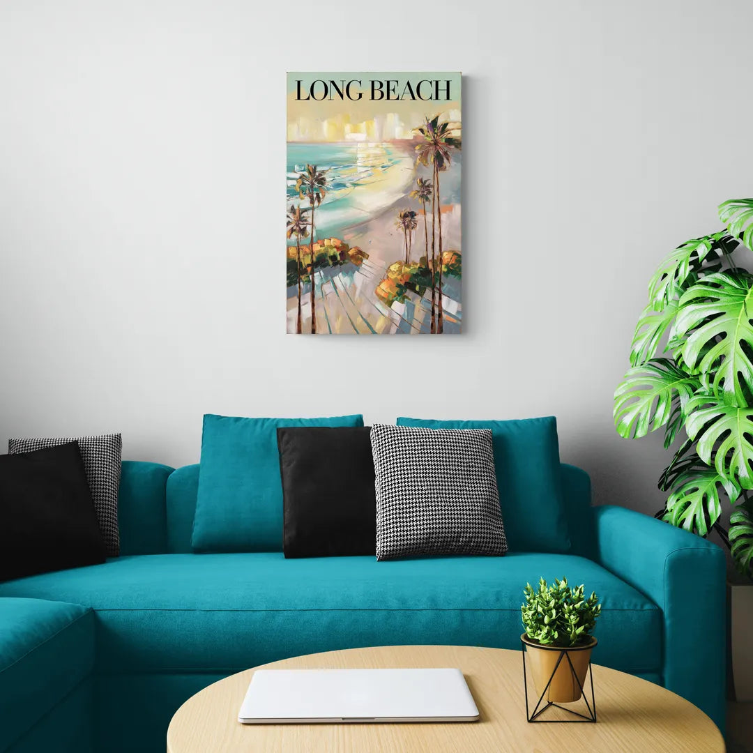 Long Beach California Palm Trees - Canvas Wall Art Living Room